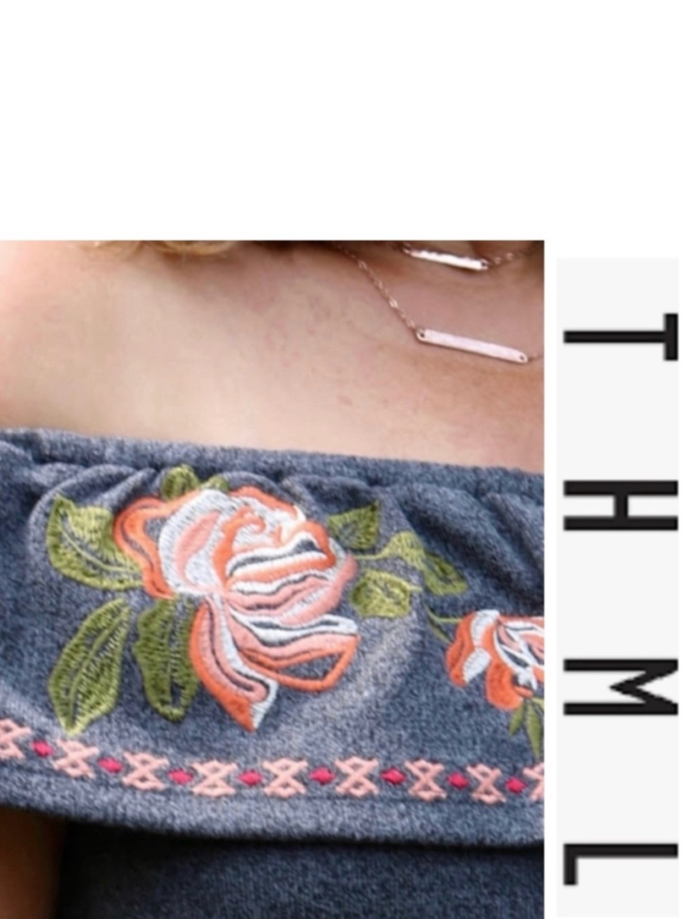 Knit Floral Embroidery Off Shoulder Sleeveless Gray Top